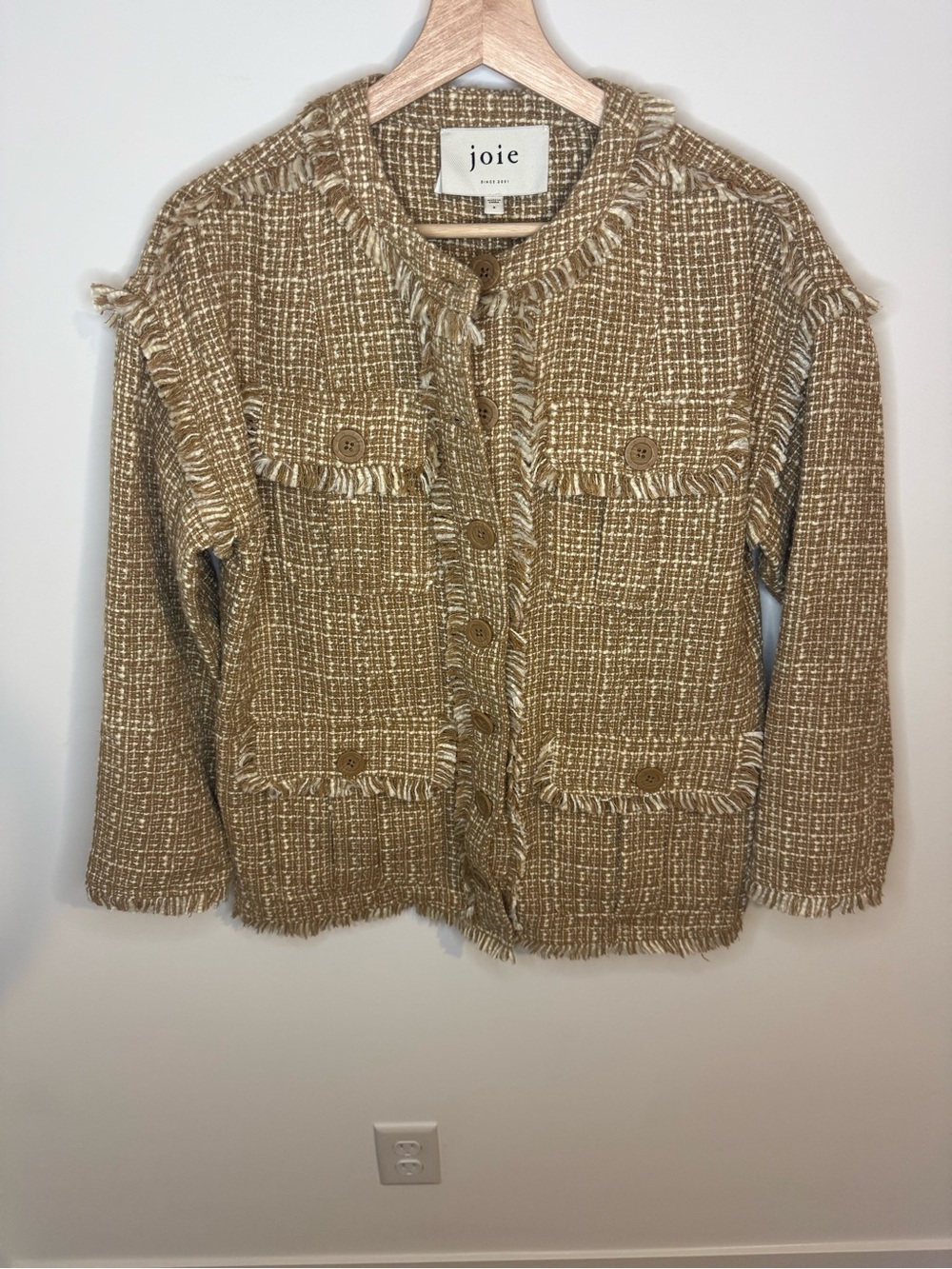Joie Women's Fringed Tweed Jacket in Camel | 6